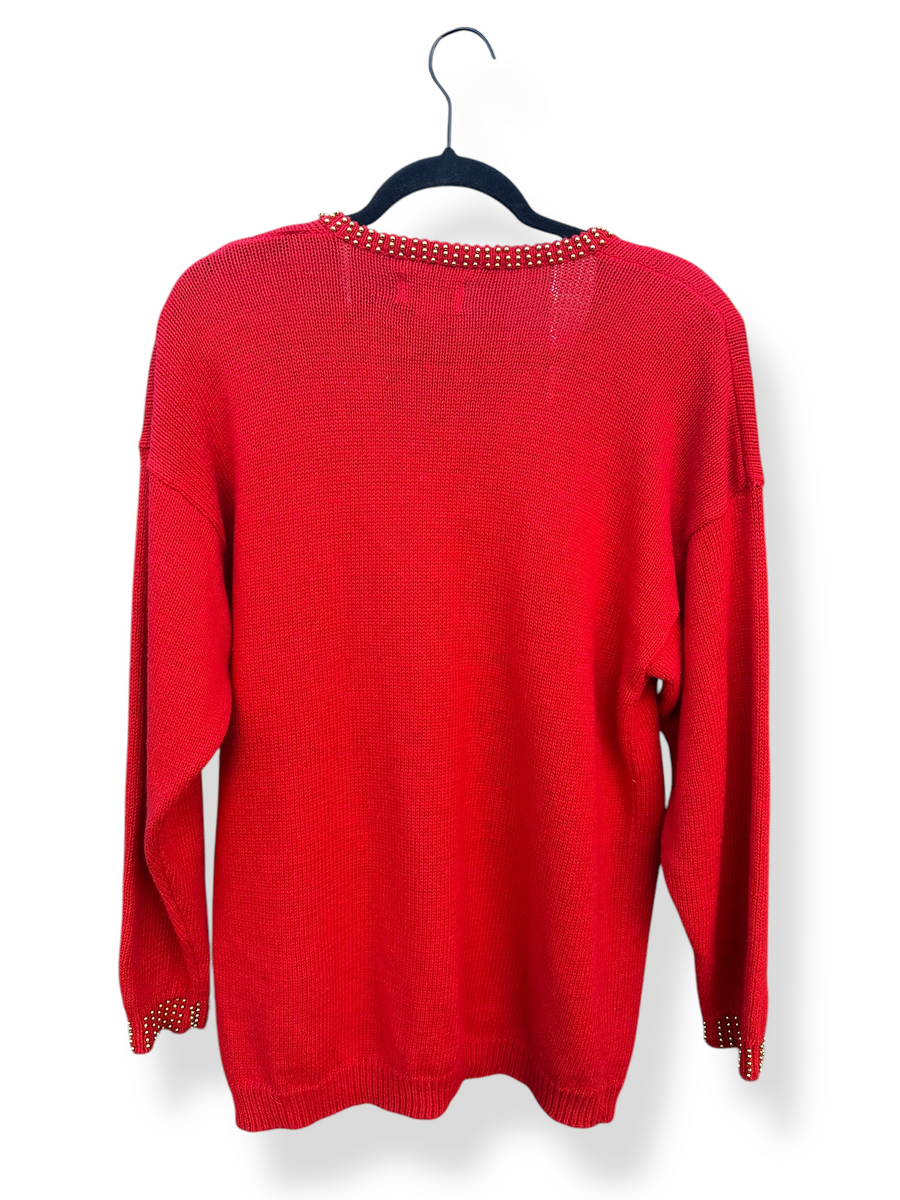 Vintage Exclusive Imports Knit Red Gem Sweater (M/'L