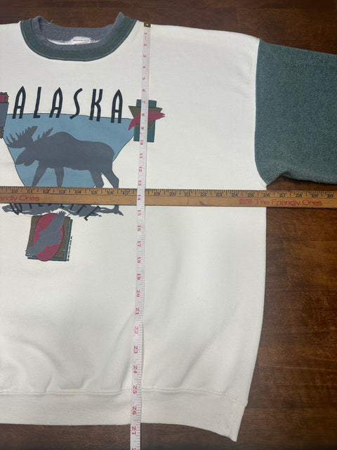 Vintage 90s Alaska Wildlife Fleece Colorblock Sweatshirt (~XL)