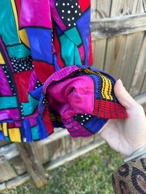 Vintage Rainbow Abstract Stained Glass Patterned Windbreaker Jacket (L/XL)