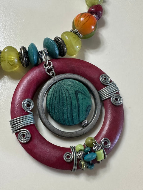 Colorful Artsy Wrap-Style Boho Pendant Choker Necklace