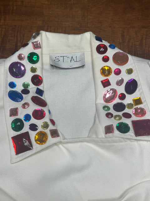 Vintage 80s 'Et Al' Rainbow Gem Statement Jacket (S/M)