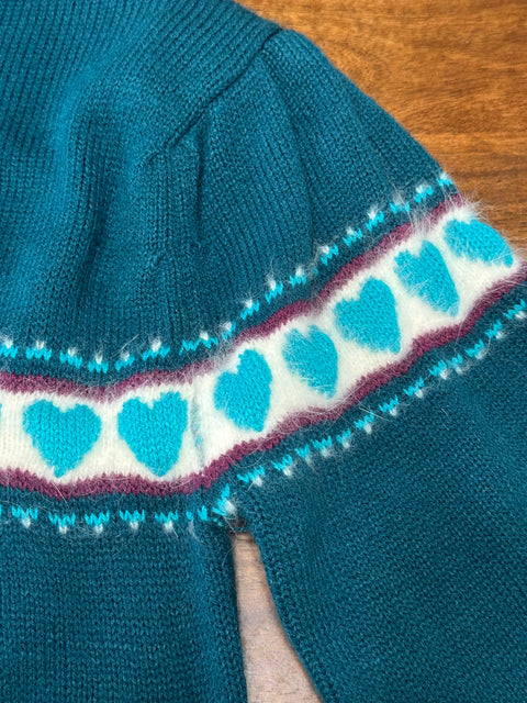 Vintage 70s/80s Teal Hearts Sweater (XS/S)