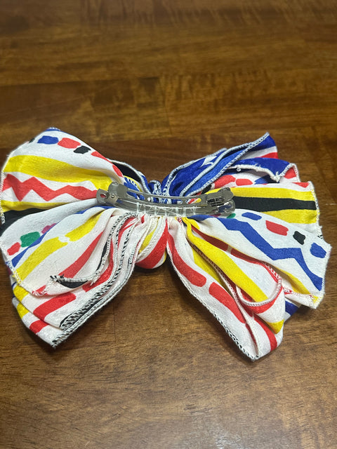 Vintage 80s Retro Primary Color Crayon Scribble Statement Hair Bow Clip