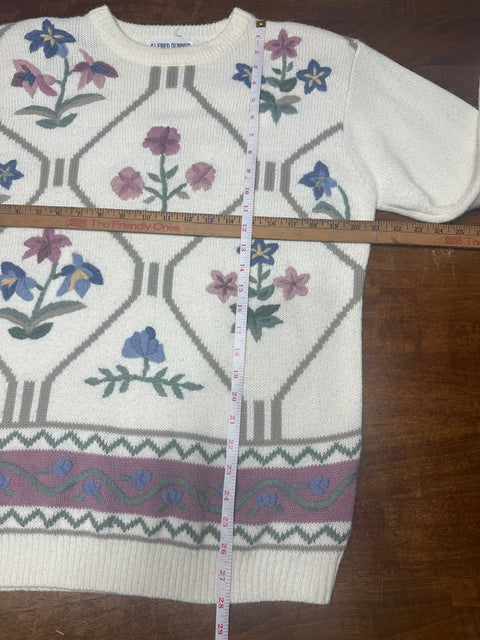 Vintage 90s Pastel Floral Knit Grandma Sweater (M)