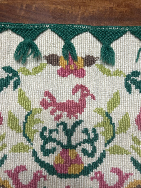 Vintage 60s/70s Green Woven Folk Art Tassel Trim Tote Bag