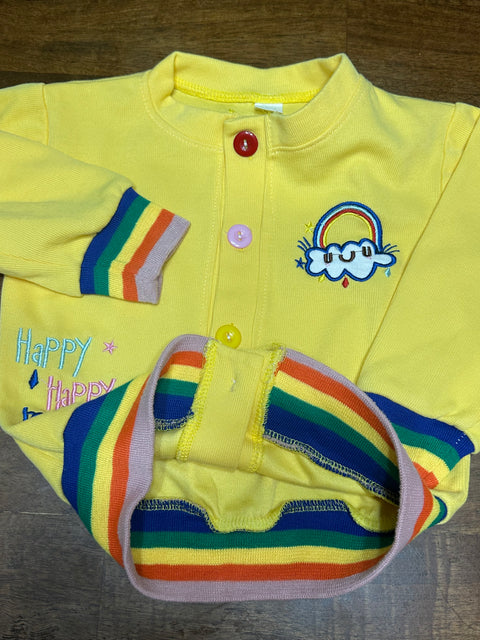 'Happy Mom Day' Yellow Rainbow Embroidered Sweater (Kids 'L'; ~5)