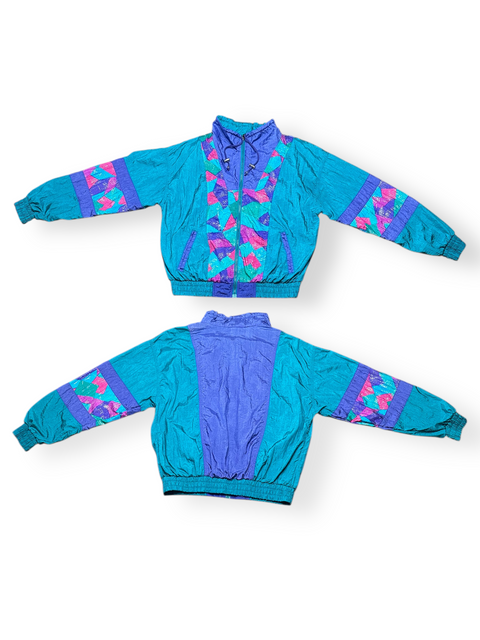 Vintage 80s Teal Pink Purple Colorblock Windbreaker (M/L)