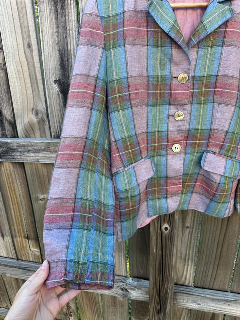 Vintage Pastel Plaid Blazer Jacket (~M)