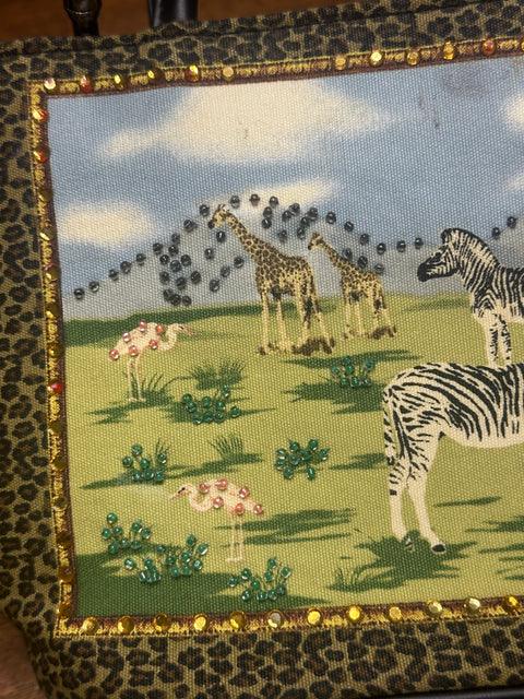 Beaded Safari Zebras Flamingos & Giraffes Purse