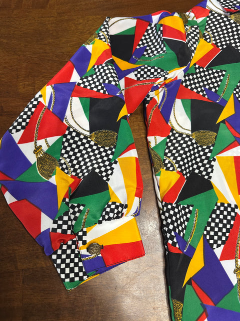 Vintage 80s Rainbow Novelty Patterned Button-Up Blouse ('24W')