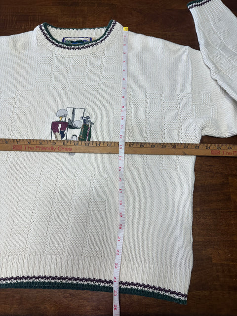 Vintage 90s Textured Knit Dad Golf Embroidered Sweater (~M)