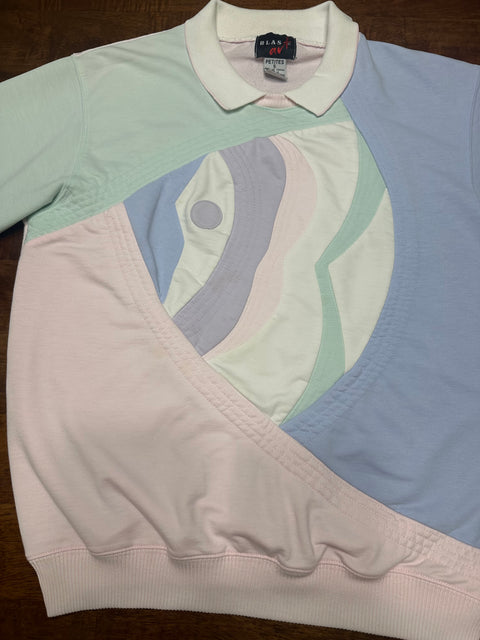 Vintage 80s Pastel Colorblock Fish Sweatshirt (XS/S)