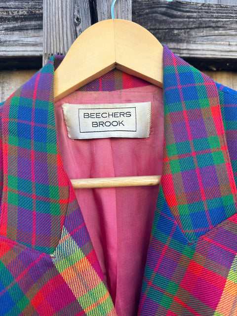 Vintage 80s Bright Rainbow Plaid Short Sleeve Blazer (8)