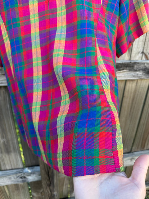 Vintage 80s Bright Rainbow Plaid Short Sleeve Blazer (8)