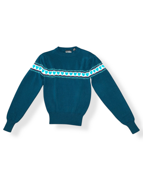 Vintage 70s/80s Teal Hearts Sweater (XS/S)