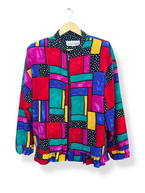 Vintage Rainbow Abstract Stained Glass Patterned Windbreaker Jacket (L/XL)