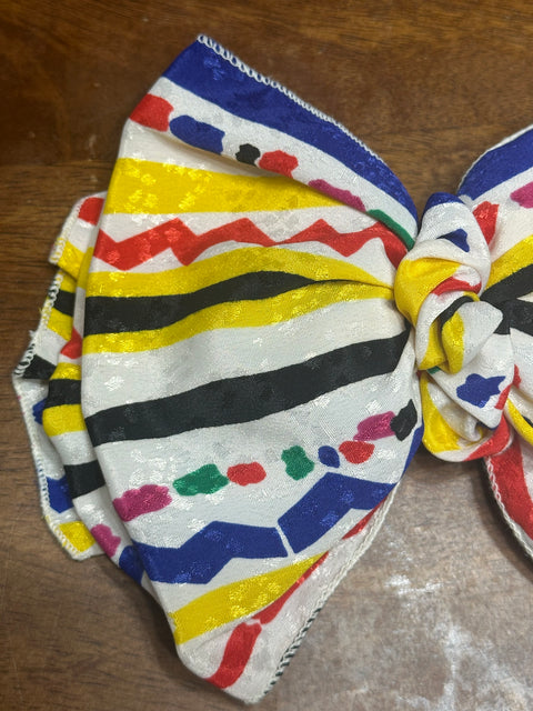 Vintage 80s Retro Primary Color Crayon Scribble Statement Hair Bow Clip