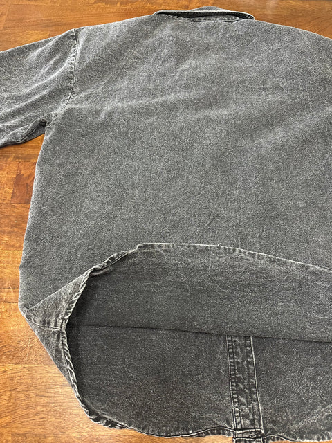 Vintage 80s Grey Acid Wash Studded Rhinestone Denim Shirt (M)
