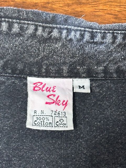 Vintage 80s Grey Acid Wash Studded Rhinestone Denim Shirt (M)