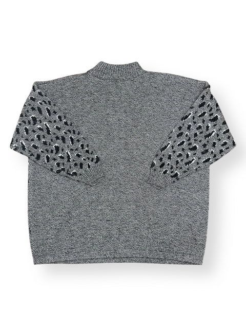 Vintage 90s Forelli Gray Leopard Graphic Knit Sweater (L/XL)