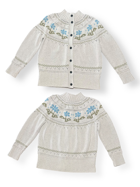Vintage 90s LL Bean Cream Floral Nordic Chunky Knit Cardigan (M/L)