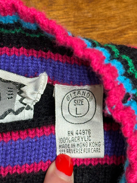 Vintage 90s Gitano Black Neon Abstract 'Face' Sweater (S/M)