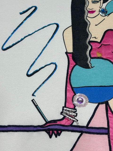 Vintage 80s Beaded Flapper Lady Art Tee (M)