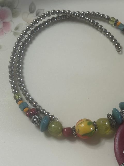 Colorful Artsy Wrap-Style Boho Pendant Choker Necklace