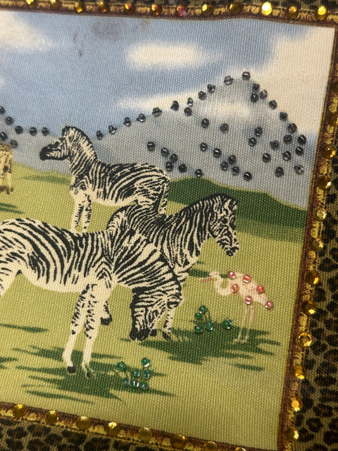Beaded Safari Zebras Flamingos & Giraffes Purse