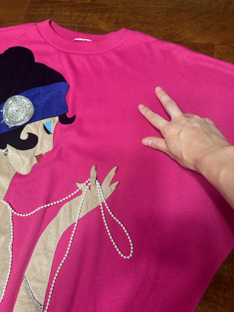 Vintage 80s Embellished Applique Pink Lady Shirt (~M)