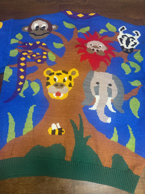 Vintage Wild Jungle Safari Animals Knit Zoo Sweater (3; S/M)