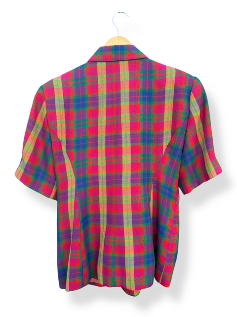 Vintage 80s Bright Rainbow Plaid Short Sleeve Blazer (8)