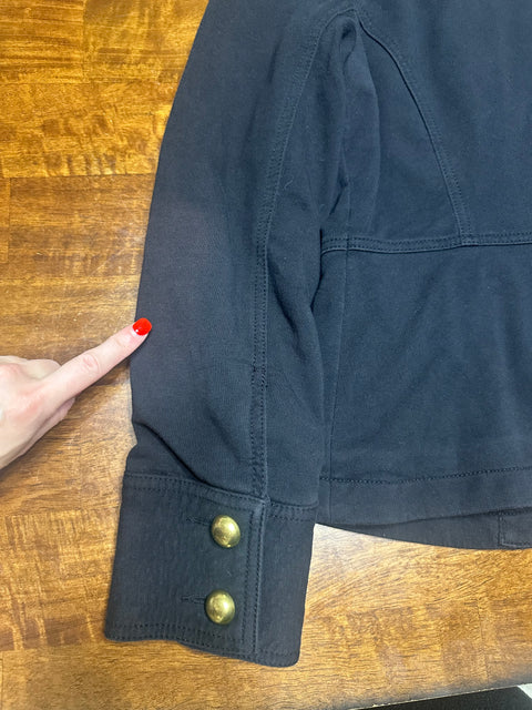 Vintage Black Military-Style Jacket with Gold Button Fringe Details (S/M)