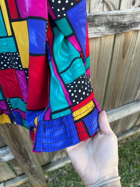 Vintage Rainbow Abstract Stained Glass Patterned Windbreaker Jacket (L/XL)