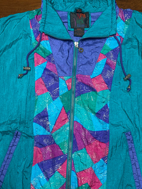 Vintage 80s Teal Pink Purple Colorblock Windbreaker (M/L)