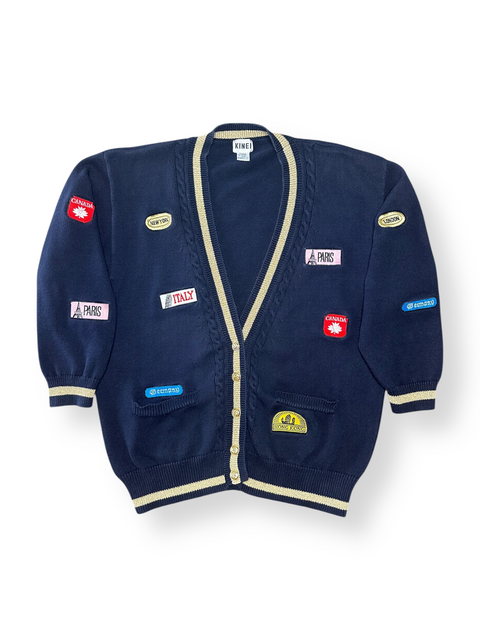 Vintage 90s Navy Int'l Travel Patch Cardigan (M/L)