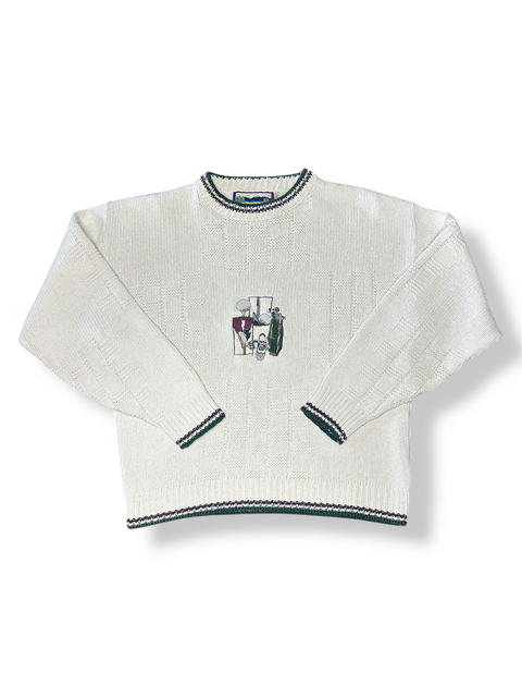 Vintage 90s Textured Knit Dad Golf Embroidered Sweater (~M)