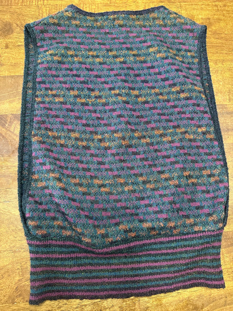 Vintage Teal/Purple Checkered Open-Sided Sweater Vest (S)
