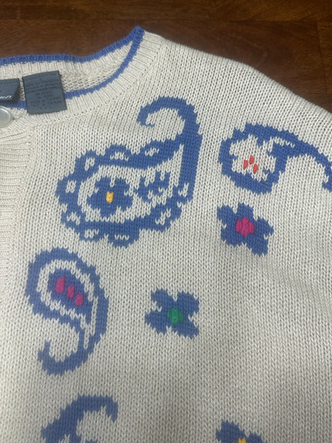 Vintage 90s Multicolor Paisley Knit Cardigan (~M)