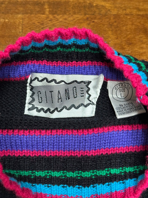 Vintage 90s Gitano Black Neon Abstract 'Face' Sweater (S/M)