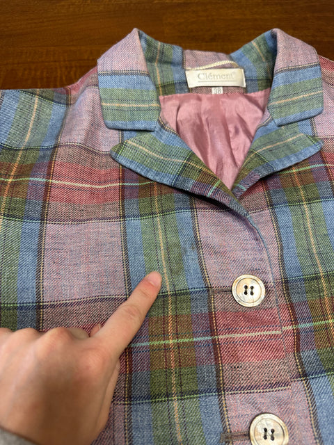 Vintage Pastel Plaid Blazer Jacket (~M)