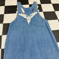 Vintage 90s Pearl Lace Trim Denim Maxi Dress (L)