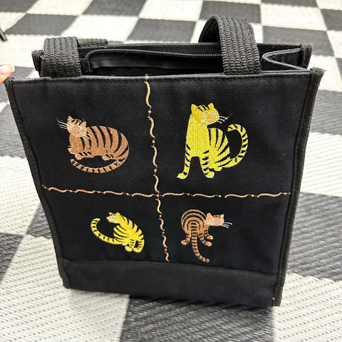 Vintage Embroidered Cat Tote Bag