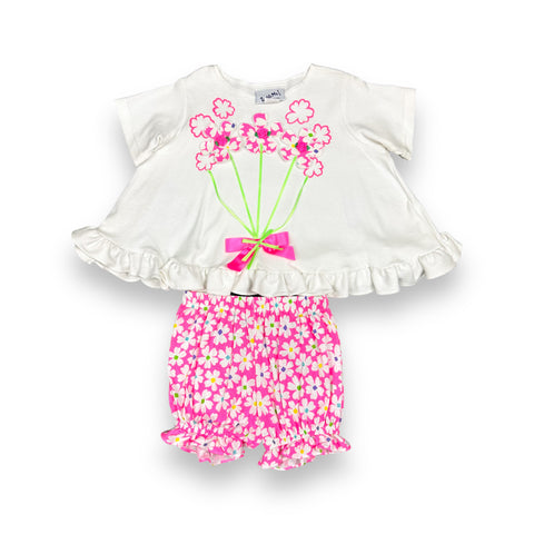 Deadstock Vintage Pink Neon Lace/Applique Flower Bunch Set💐 (~3T+)