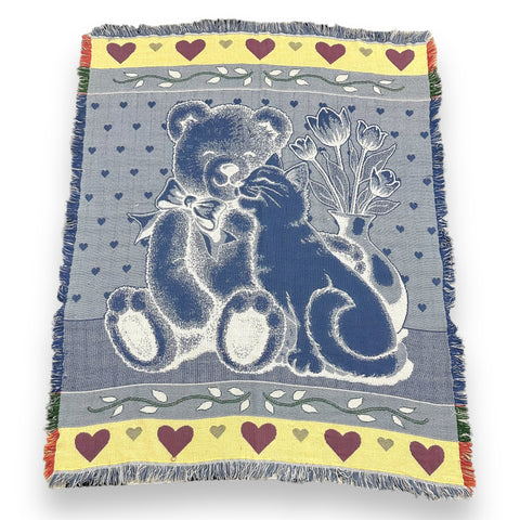 Vintage Teddy Bear/Kitten Tapestry Blanket🧸🌷🐱