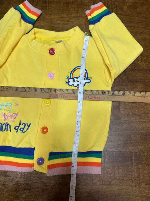 'Happy Mom Day' Yellow Rainbow Embroidered Sweater (Kids 'L'; ~5)