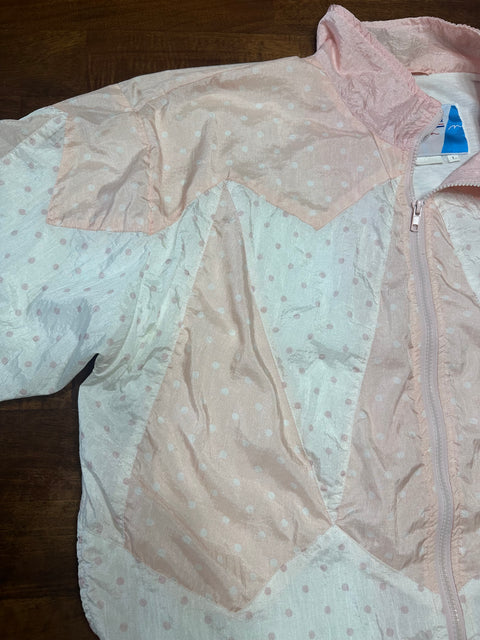 Vintage 80s Pink Pastel Polka Dot Patchwork Windbreaker (L)