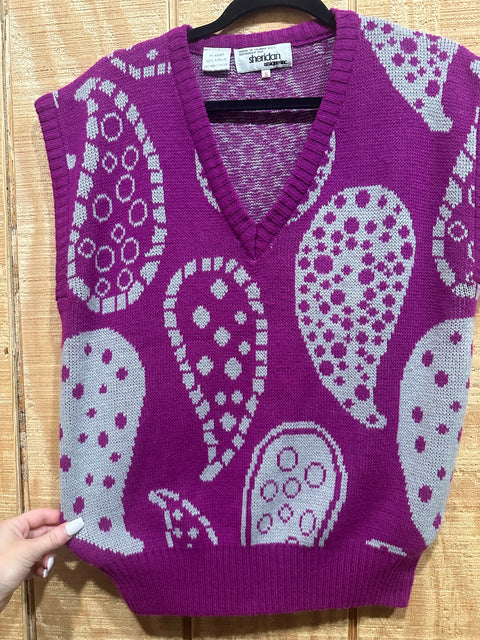 Vintage 80s Purple Paisley Sweater Vest (M/L)