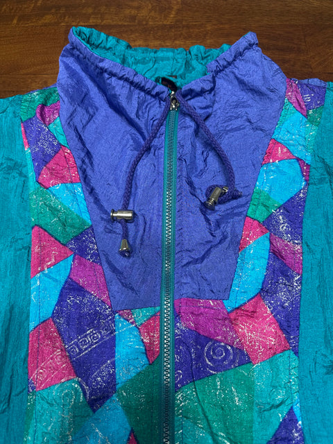 Vintage 80s Teal Pink Purple Colorblock Windbreaker (M/L)