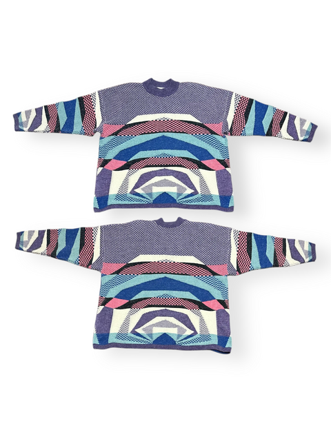 Vintage 90s Forelli Purple Abstract Geometric Textured Sweater (L)